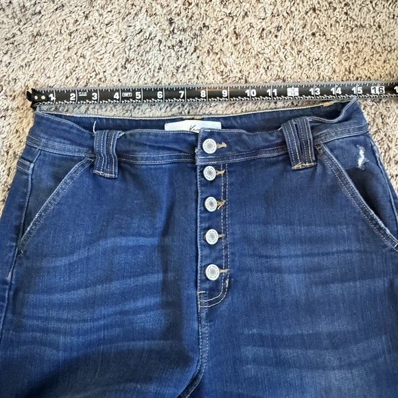 KANCAN Dark-Wash Mid-Rise Button-Fly Distressed Denim Jeans Women's 11/29 - Picture 8 of 14